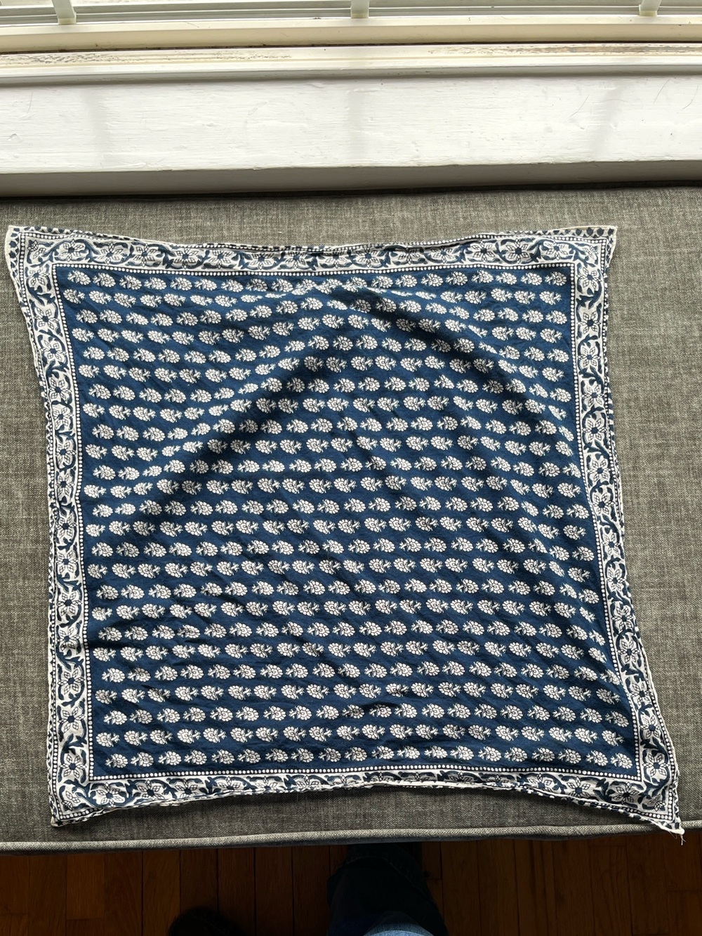 Madewell Navy Blue and White Floral Print Bandana Scarf 20” Square